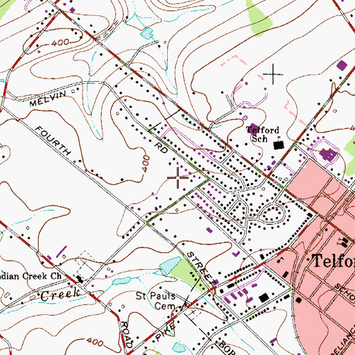 Topographic Map of Pear Tree Village, PA