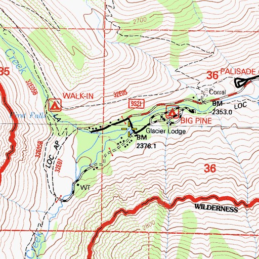 Topographic Map of South Fork Big Pine Creek, CA