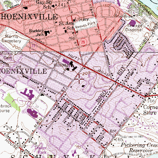 Topographic Map of Phoenixville Manor, PA
