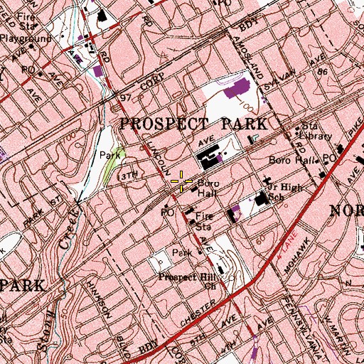 Topographic Map of Prospect Park Station, PA