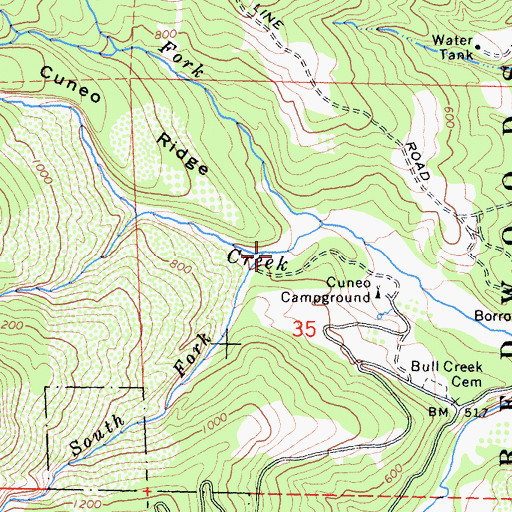 Topographic Map of South Fork Cuneo Creek, CA