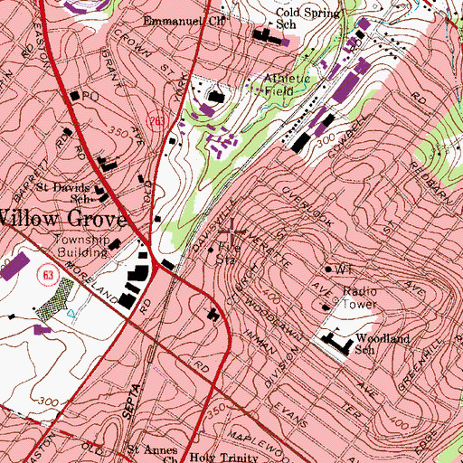 Topographic Map of Second Alarmers Rescue Squad Station 381 Willow Grove, PA
