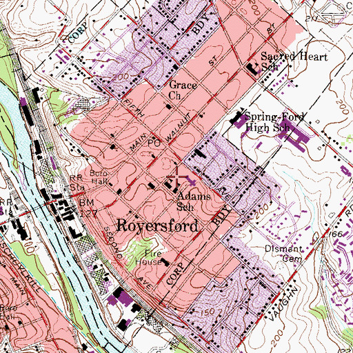 Topographic Map of Roversford Library, PA