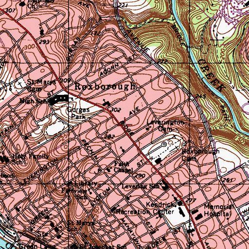 Topographic Map of Roxborough Postal Store, PA