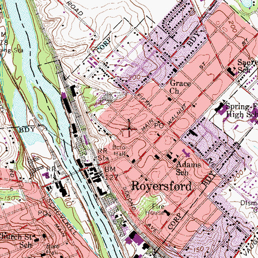 Topographic Map of Royersford Methodist Church, PA