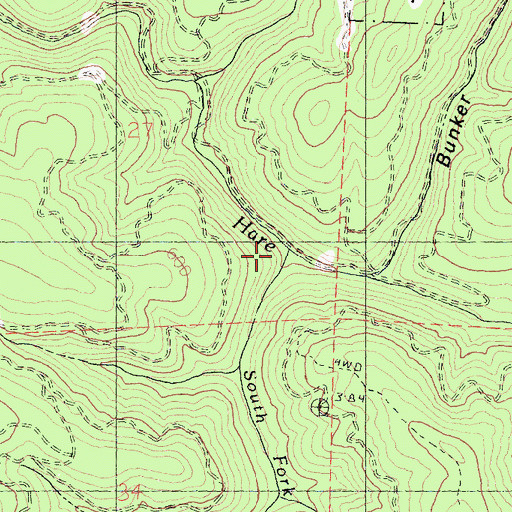 Topographic Map of South Fork Hare Creek, CA