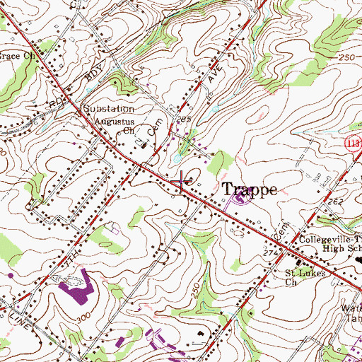 Topographic Map of Trappe Borough Hall, PA