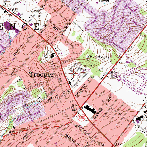 Topographic Map of Trooper Mobile Home Park, PA
