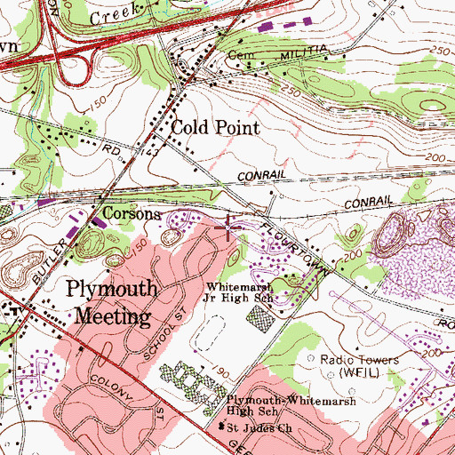 Topographic Map of White Marsh Meadows, PA