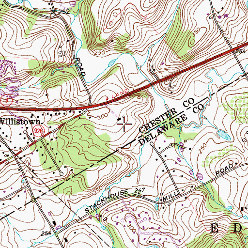 Topographic Map of Willistown Chase, PA