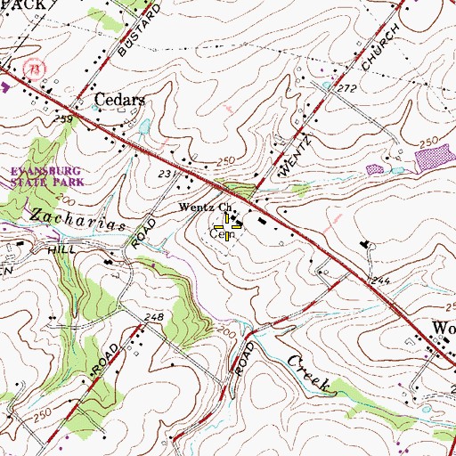 Topographic Map of Wentz United Church of Christ Cemetery, PA