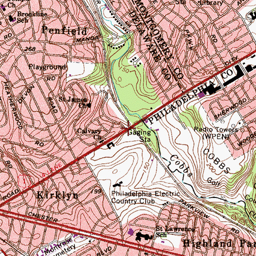 Topographic Map of West Overbrook Station, PA