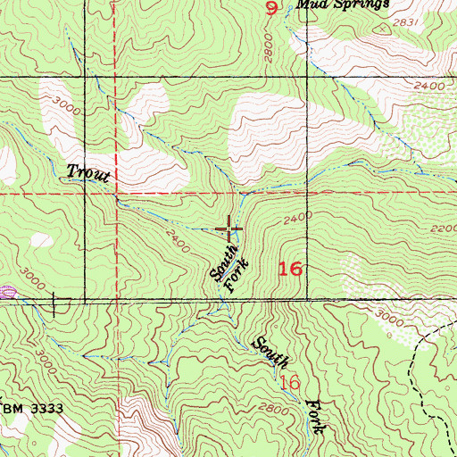 Topographic Map of South Fork Trout Creek, CA