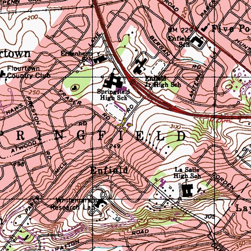 Topographic Map of Springfield Free Library, PA