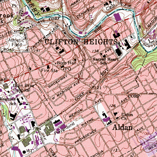 Topographic Map of Springfield Road Station, PA