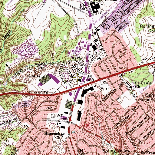 Topographic Map of Strayer University Delaware County Campus, PA