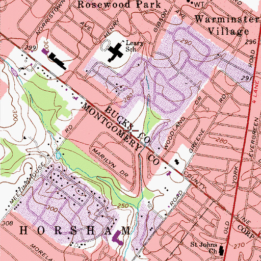 Topographic Map of Suburban Grace Church, PA