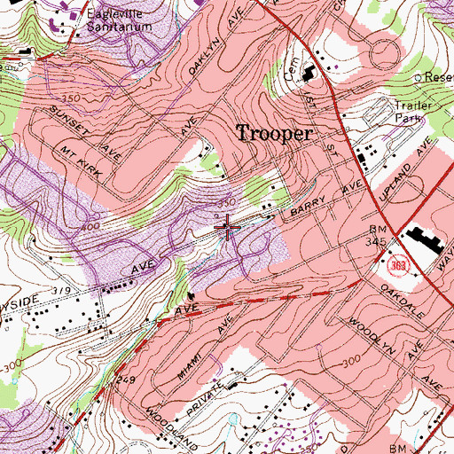 Topographic Map of Sunnyside Farms, PA