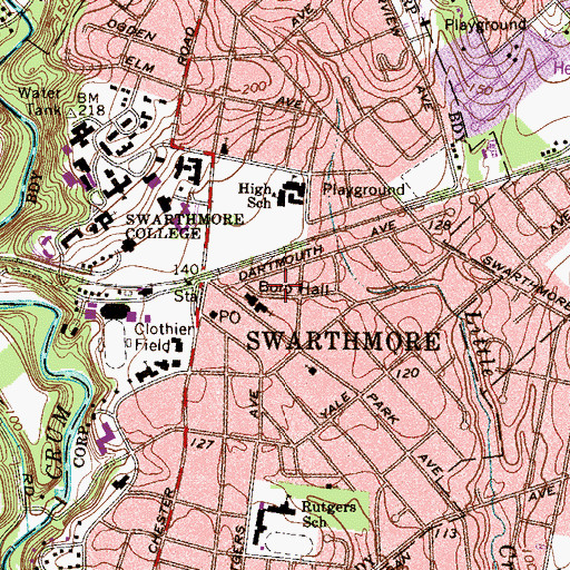 Topographic Map of Swarthmore Borough Hall, PA
