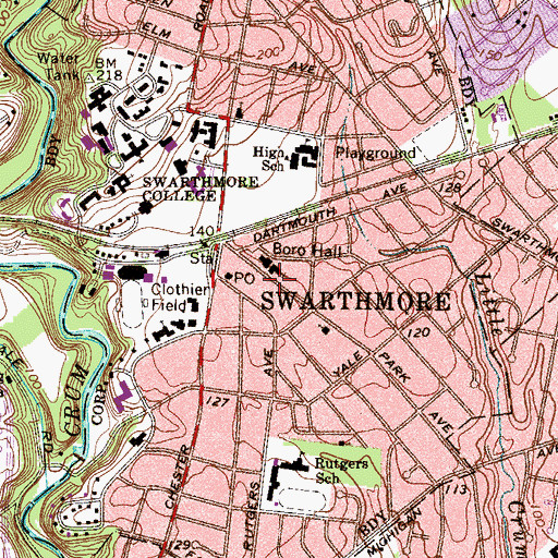 Topographic Map of Swarthmore Police Department, PA