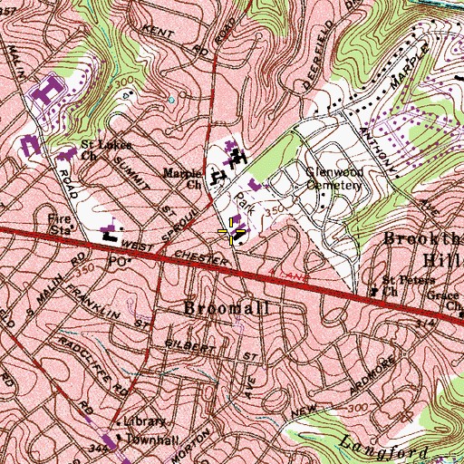 Topographic Map of Temple Sholom of Broomall, PA