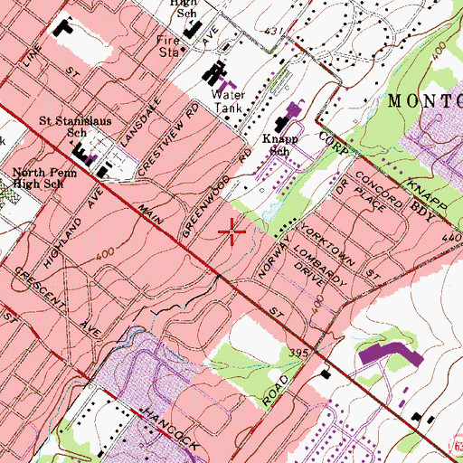 Topographic Map of Wissahickon Park Gardens, PA