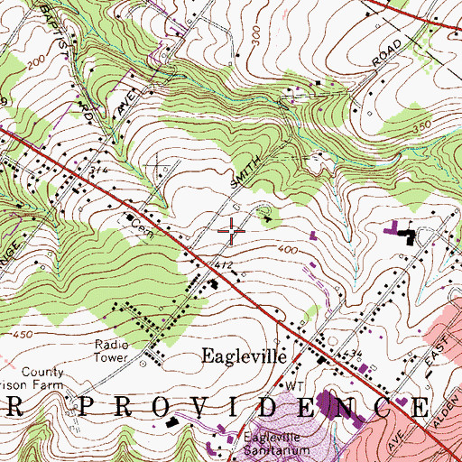 Topographic Map of Wooded Glen, PA