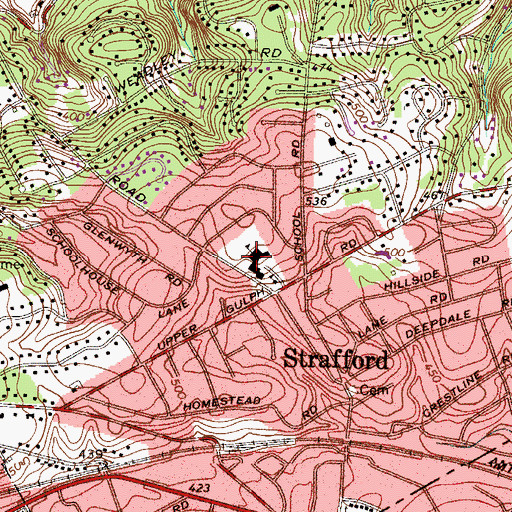 Topographic Map of Woodlynde School, PA