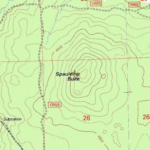 Topographic Map of Spaulding Butte, CA