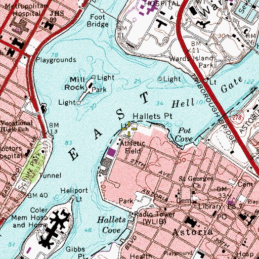 Topographic Map of Hellgate Field, NY