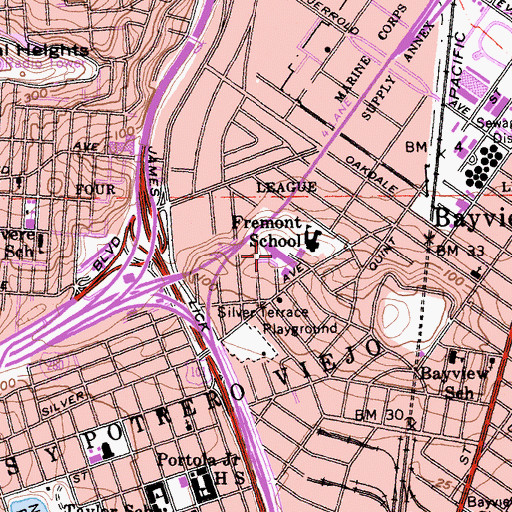 Topographic Map of Thurgood Marshall Academic High School, CA