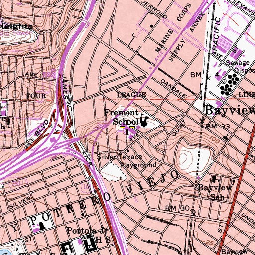Topographic Map of Thurgood Marshall Academic High School, CA
