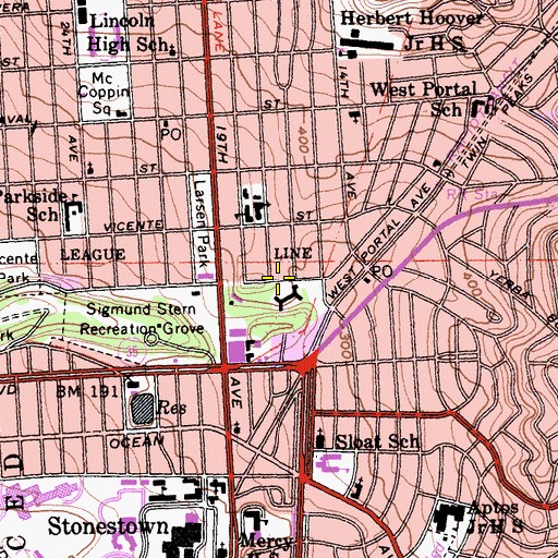 Topographic Map of West Portal, CA