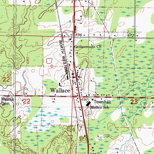 Topographic Map of Wallace Post Office, MI