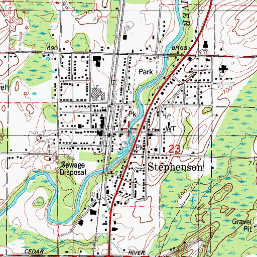 Topographic Map of Menominee County Library, MI