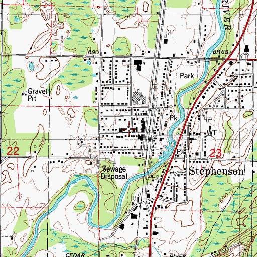 Topographic Map of Stephenson City Hall, MI