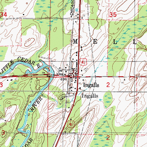 Topographic Map of Ingalls Post Office, MI