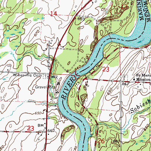 Topographic Map of Twin Island Rapids, MI