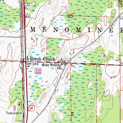Topographic Map of Birch Creek Cemetery, MI
