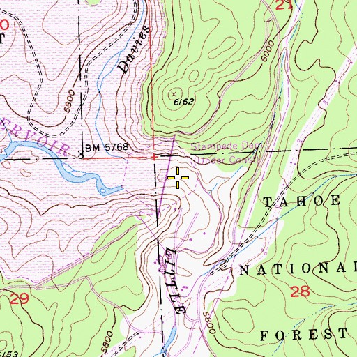 Topographic Map of Stampede Dam, CA