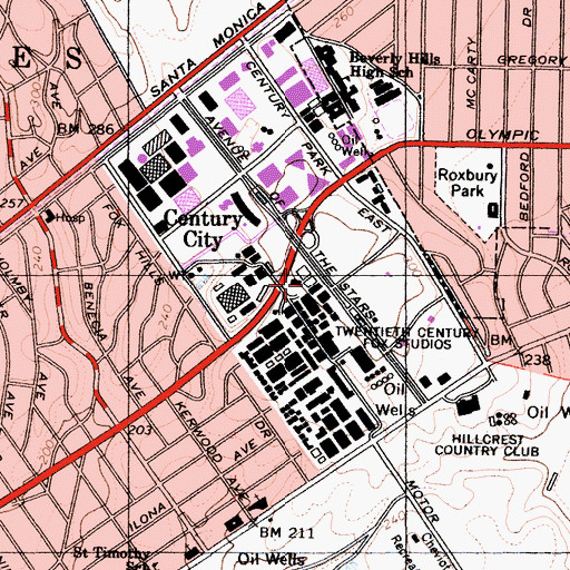 Topographic Map of Fox Plaza, CA