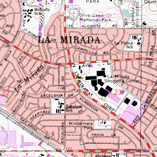 Topographic Map of La Mirada Theatre For The Performing Arts, CA
