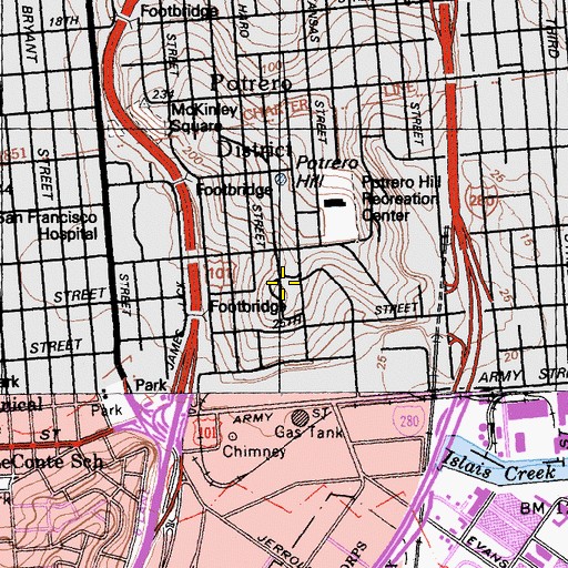 Topographic Map of Starr King Elementary School, CA