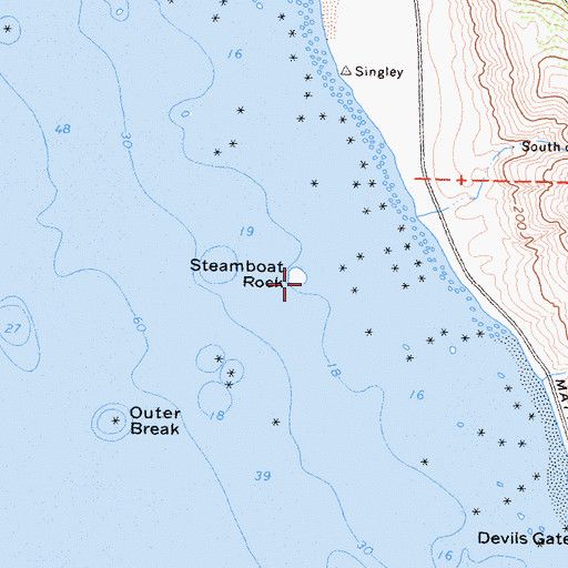 Topographic Map of Steamboat Rock, CA