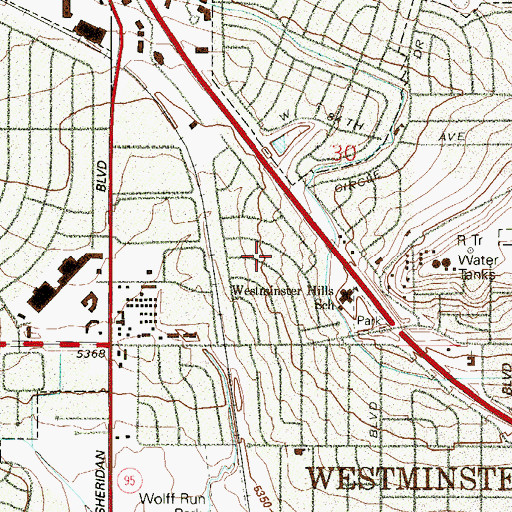 Topographic Map of Westminster Hills, CO