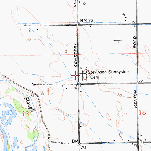 Topographic Map of Stevinson Sunnyside Cemetery, CA