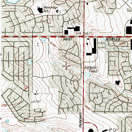 Topographic Map of Westbury Park, CO