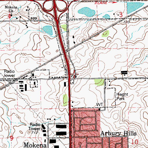 Topographic Map of Hickory Creek Shopping Center, IL