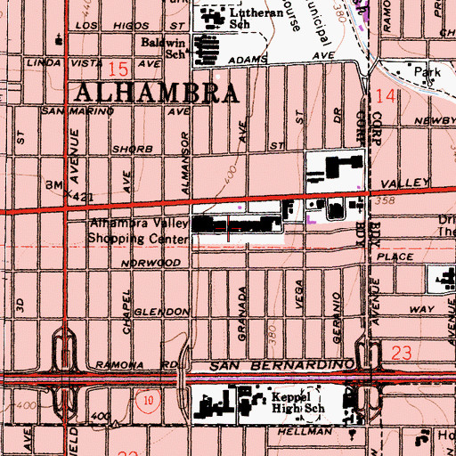 Topographic Map of Alhambra Airport (historical), CA