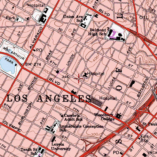 Topographic Map of Los Angeles Police Department - Rampart Community Station, CA
